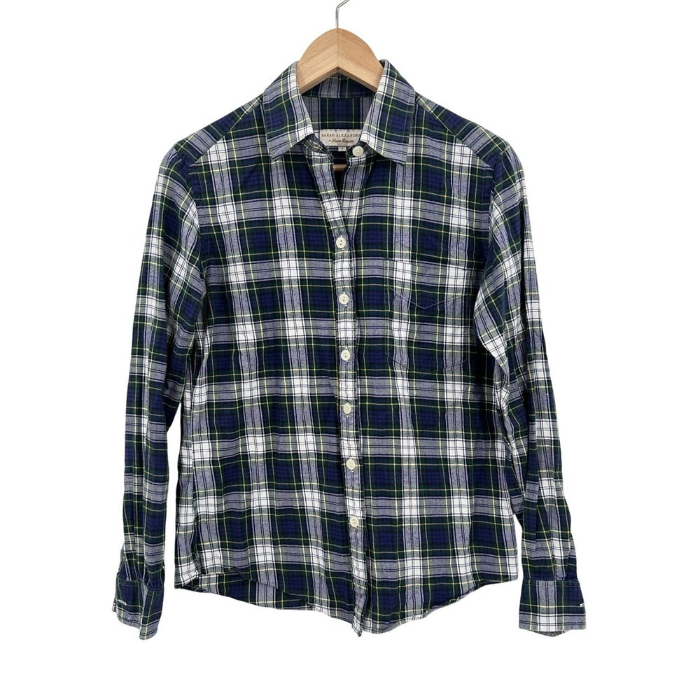 Sarah Alexandra‎ Womens Plaid Button Down Shirt Blue Green Size 4